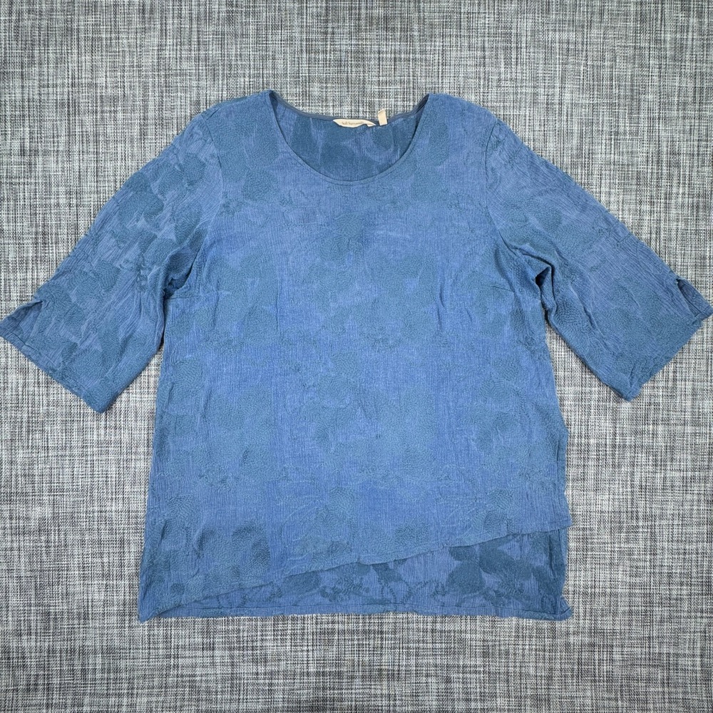 Soft Surroundings Women's Floral Jacquard Tunic Top Blue XL Asymmetrical Hem